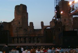 The  set for Romeo and Juliet at the Baths of Caracalla, July 2003