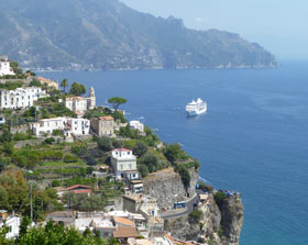 Amalfi Coast, with a cruise ship