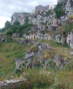 Un-renovated cave dwellings in Matera