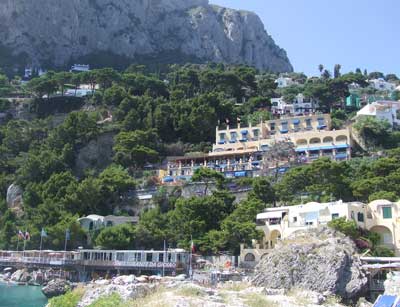 Hotel Weber Ambassador, Capri - the hotel is the yellow building which looks like a cake