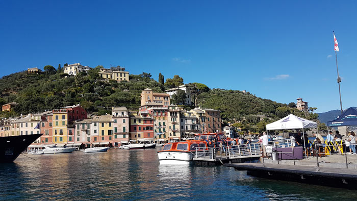 Tourists boarding small ferry, Portofino