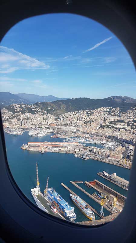 View over Genoa from aeroplane window