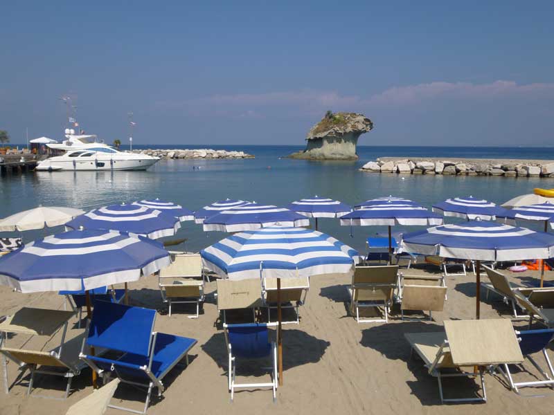 View of sunbeds, Lacco Ameno, Ischia