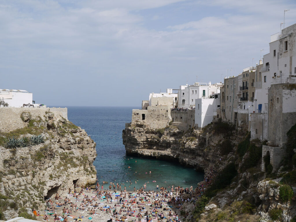 View of Lama Monachile beach and bay,   Polignano a Mare, Puglia