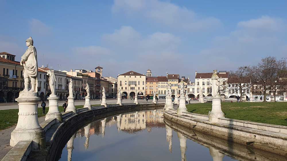 View of statues and canal at Prato della Valle, Padua (Padova)